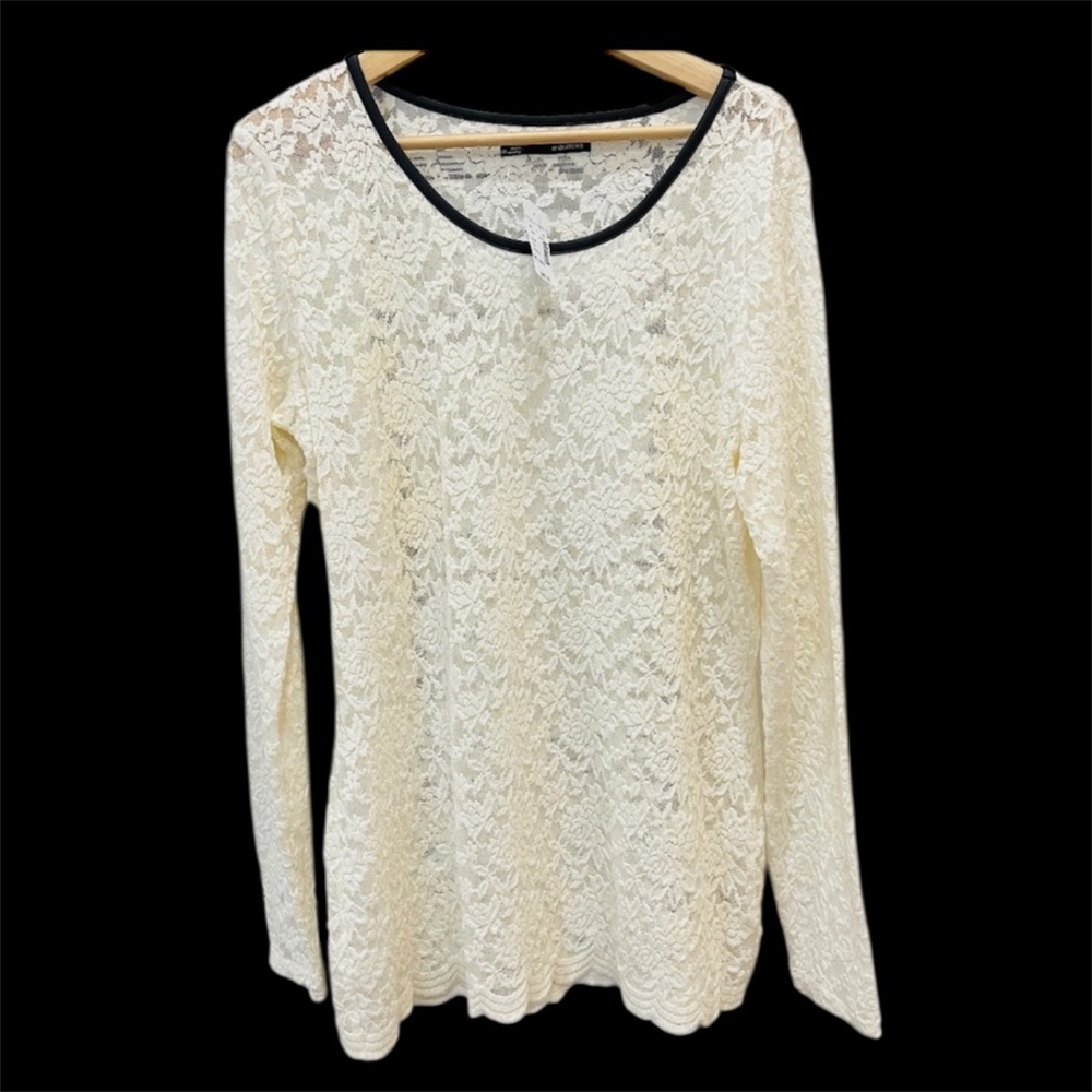 NEW Maurices Sheer Ivory Stretch Knit Lace Blouse Top XXL Dressy Knit Floral NWT